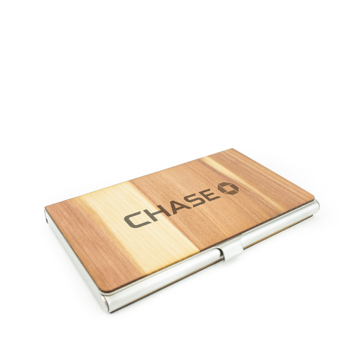 Wood Business Card Holder with Corporate Logo