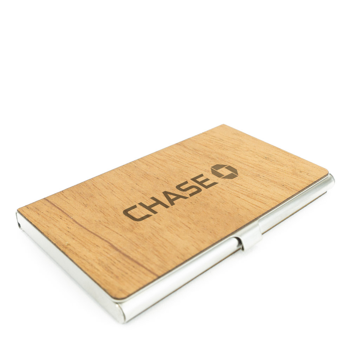 Wood Business Card Holder with Corporate Logo