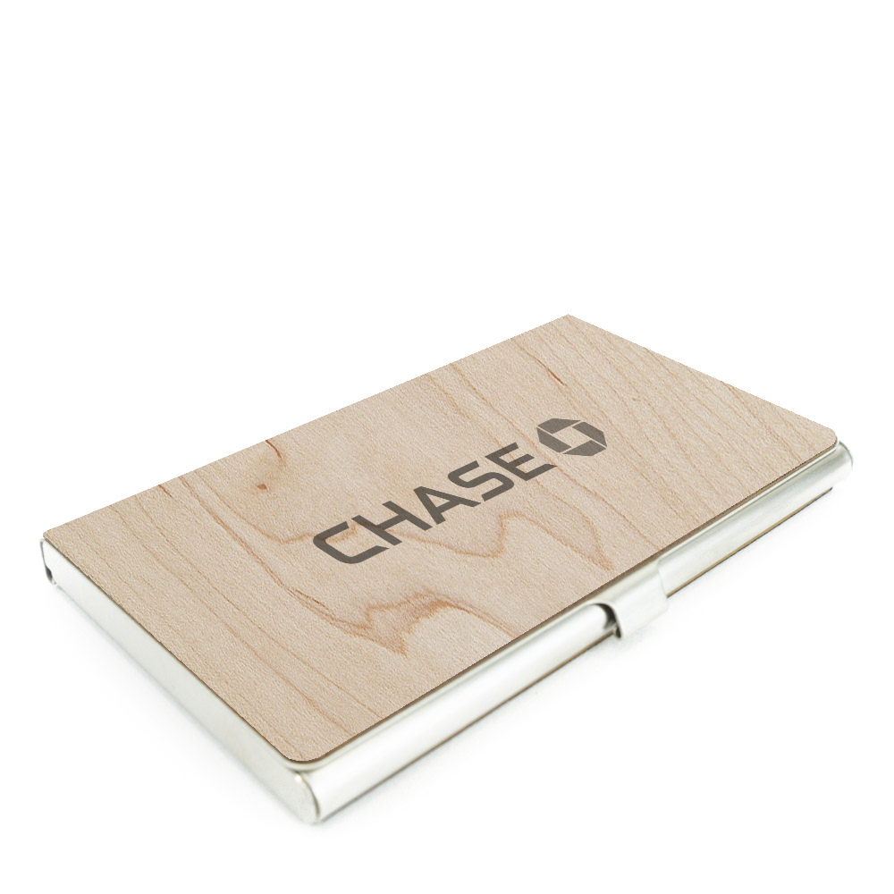 Wood Business Card Holder with Corporate Logo