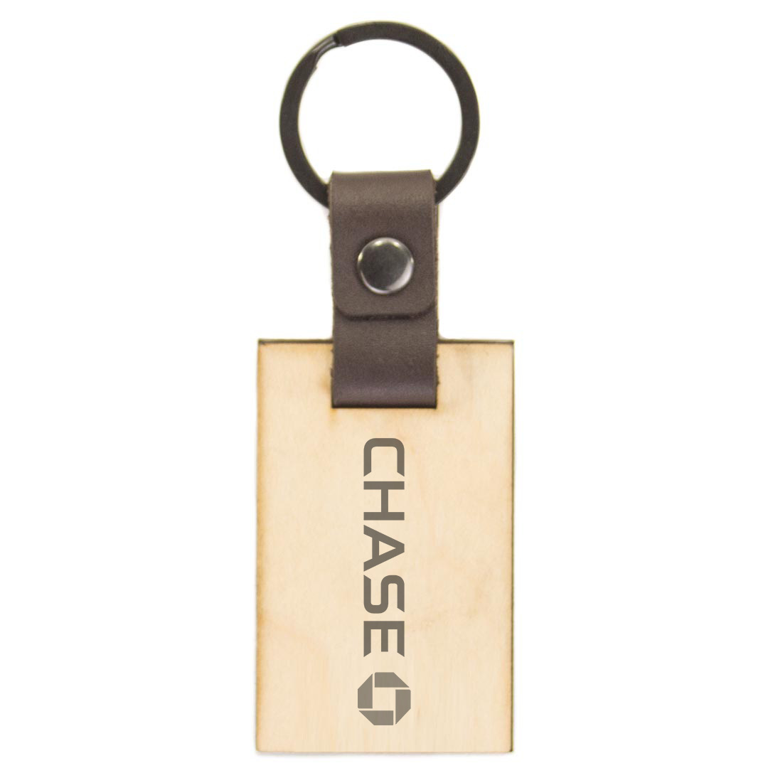 Blank Leather And Wood Keychain with Corporate Logo